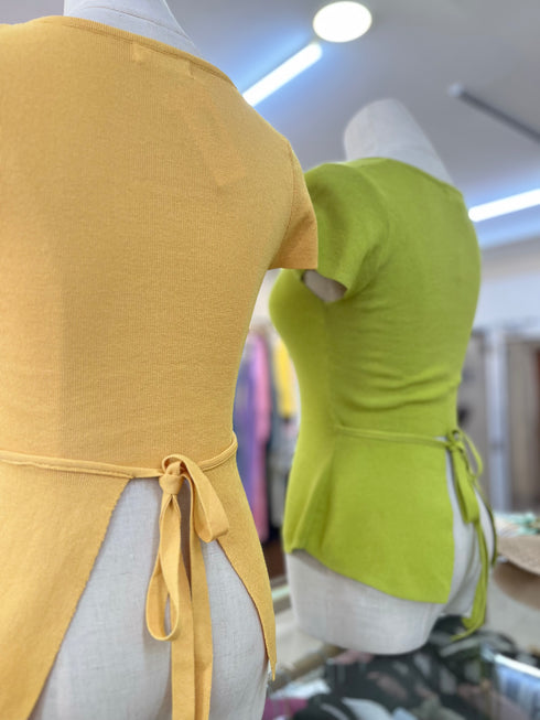 Knitted Square Neck BackTie Fitted Tops